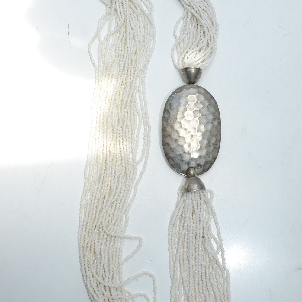 vintage seed bead white silver drape torsade necklace